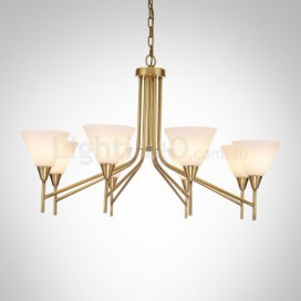 8 Light Retro Rustic Luxury Brass Chandelier with Glass Shade