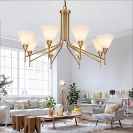 8 Light Retro Rustic Luxury Brass Chandelier with Glass Shade