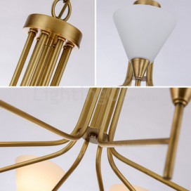 8 Light Retro Rustic Luxury Brass Chandelier with Glass Shade