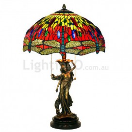 16 Inch Retro Brass Stained Glass Table Lamp