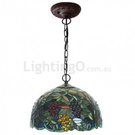 12 Inch Retro Grape Stained Glass Pendant Light