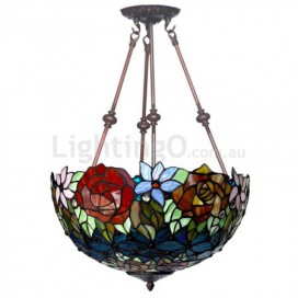 16 Inch Rose Stained Glass Pendant Light