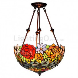 16 Inch Rose Stained Glass Pendant Light