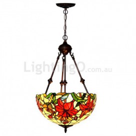 16 Inch Red Stained Glass Pendant Light