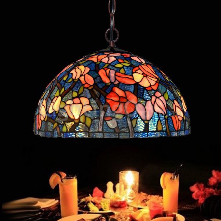 16 Inch Retro 1 Light Stained Glass Pendant Light