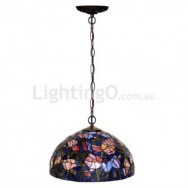 16 Inch Retro 1 Light Stained Glass Pendant Light