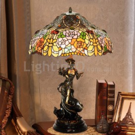 18 Inch Rose Stained Glass Table Lamp