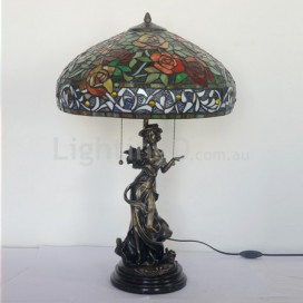 Rural Red Rose Stained Glass Table Lamp