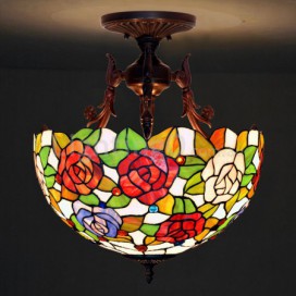 16 Inch Rose Stained Glass Pendant Light