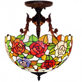 16 Inch Rose Stained Glass Pendant Light