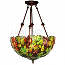 16 Inch Retro Grape Stained Glass Pendant Light