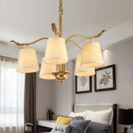 5 Light Retro Rustic Luxury Brass Chandelier with Fabric Shade