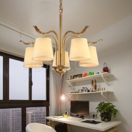 5 Light Retro Rustic Luxury Brass Chandelier with Fabric Shade