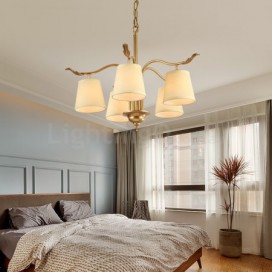 5 Light Retro Rustic Luxury Brass Chandelier with Fabric Shade