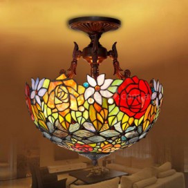 16 Inch Rose Stained Glass Pendant Light