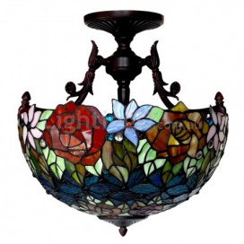 16 Inch Rose Stained Glass Pendant Light