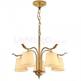 5 Light Retro Rustic Luxury Brass Chandelier with Fabric Shade