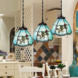 Mediterranean Style 3 Light Stained Glass Pendant Light