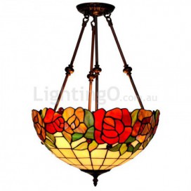 16 Inch Rose Stained Glass Pendant Light