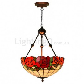 16 Inch Rose Stained Glass Pendant Light