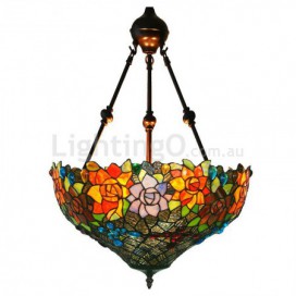 17 Inch Butterfly Rose Stained Glass Pendant Light