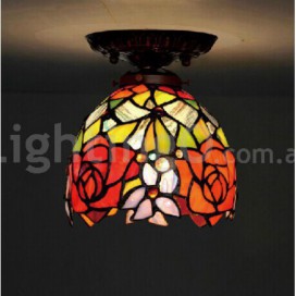 7 Inch Rose Stained Glass Flush Mount