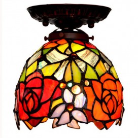 7 Inch Rose Stained Glass Flush Mount