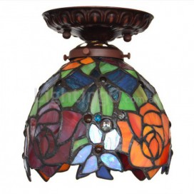 7 Inch Rose Stained Glass Flush Mount