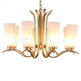 8 Light Retro Rustic Luxury Brass Chandelier with Glass Shade