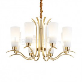 8 Light Retro Rustic Luxury Brass Chandelier with Glass Shade