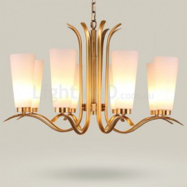 8 Light Retro Rustic Luxury Brass Chandelier with Glass Shade