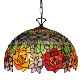 16 Inch Rose Stained Glass Pendant Light