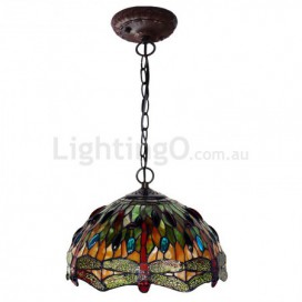 12 Inch Dragonfly Stained Glass Pendant Light