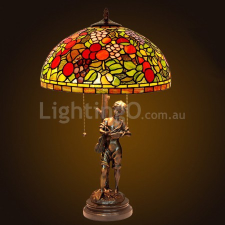 16 Inch Rural Brass Stained Glass Table Lamp