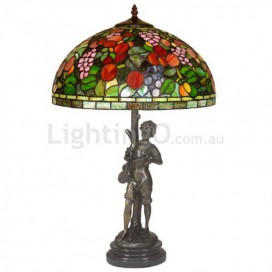 16 Inch Rural Brass Stained Glass Table Lamp