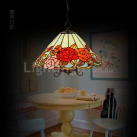 18 Inch 1 Light Rose Stained Glass Pendant Light