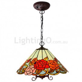 18 Inch 1 Light Rose Stained Glass Pendant Light