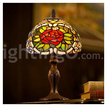 8 Inch Rose Stained Glass Table Lamp