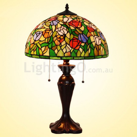 16 Inch Rustic Tulip Stained Glass Table Lamp