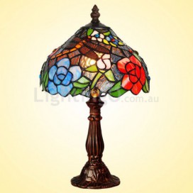 8 Inch Dragonfly Rose Stained Glass Table Lamp