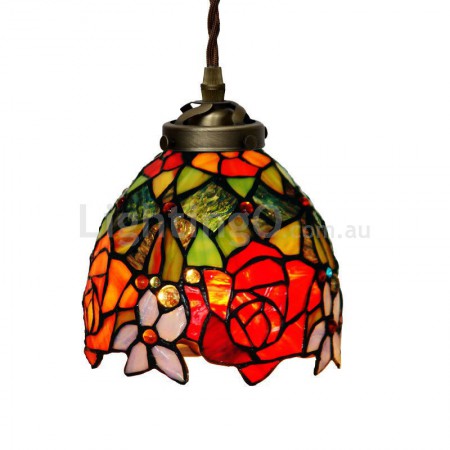 7 Inch Rose Stained Glass Pendant Light