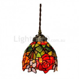 7 Inch Rose Stained Glass Pendant Light