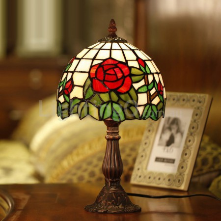 8 Inch Rural Rose Stained Glass Table Lamp