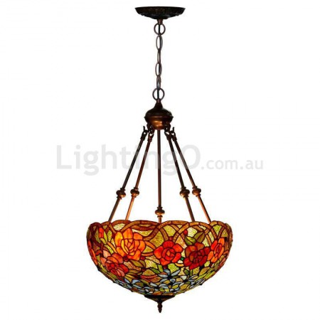 18 Inch Rose Rustic Rural Stained Glass Pendant Light