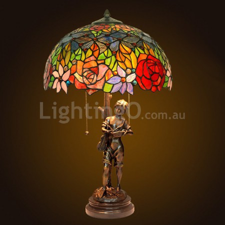 16 Inch Rose Brass Stained Glass Table Lamp