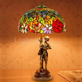 16 Inch Rose Brass Stained Glass Table Lamp