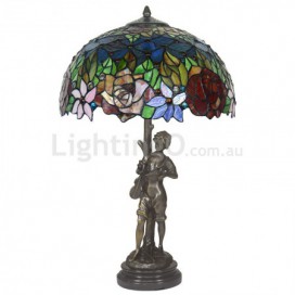 16 Inch Rose Brass Stained Glass Table Lamp