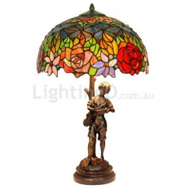 16 Inch Rose Brass Stained Glass Table Lamp