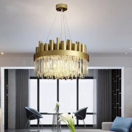 16 Light Modern / Contemporary Steel Pendant Light with Crystal Shade