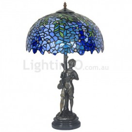 16 Inch Rural Wisteria Brass Stained Glass Table Lamp